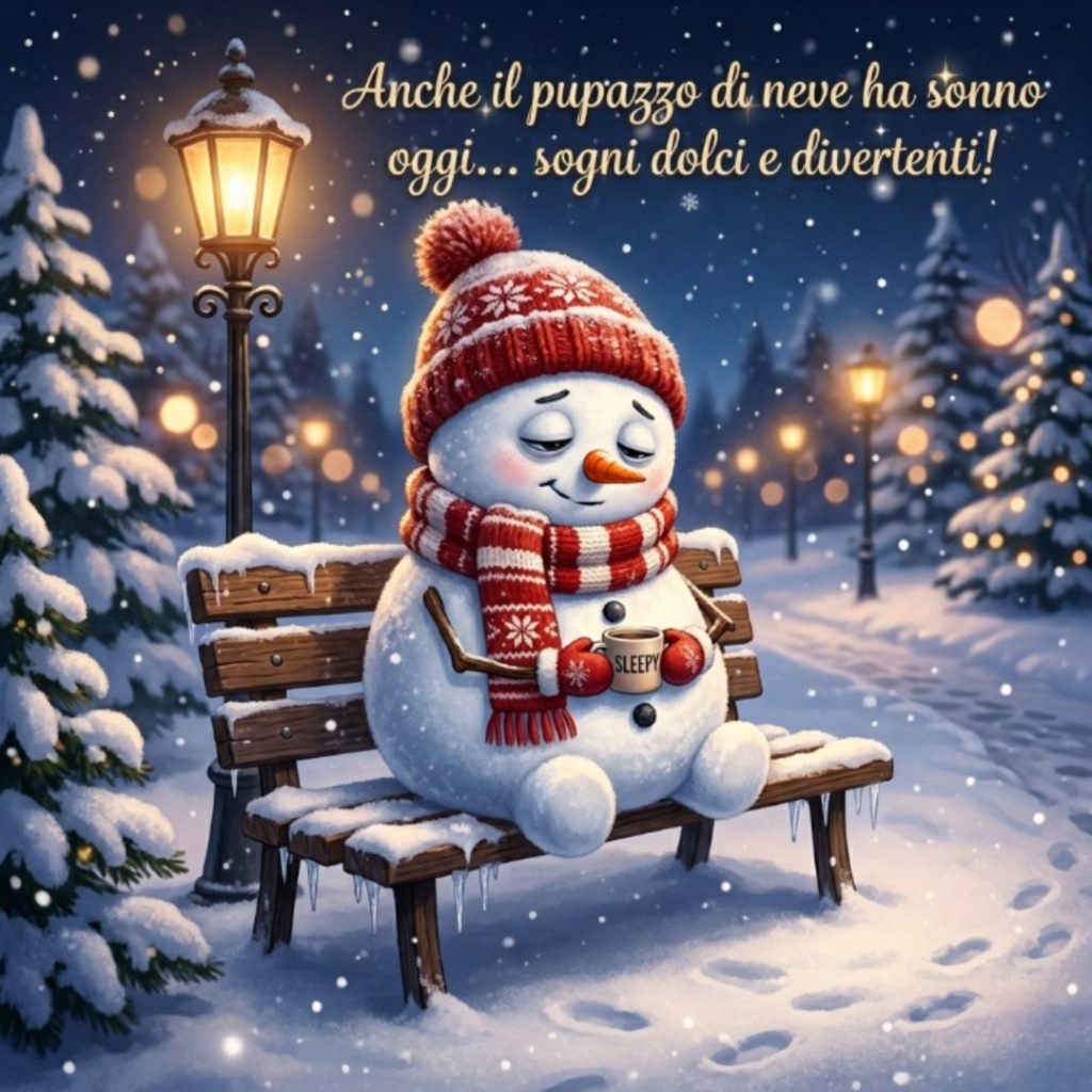 Anche il pupazzo di neve ha sonno oggi… sogni dolci e divertenti
