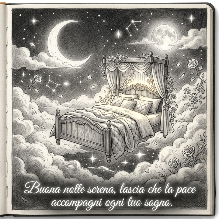 “Buona notte serena, lascia che la pace accompagni ogni tuo sogno.”